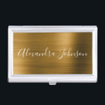 Gold Foil Elegant Modern Luxury Business Card Holder<br><div class="desc">Faux Gold Foil Metallic Stainless Steel Minimalist Business Card Holder with white lettered script signature typography for the monogram. The Gold Foil Metal Business Card Holders can be customised with your name. Please contact the designer for customised matching items.</div>