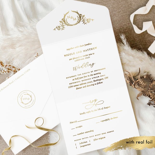 Gold Foil Elegant Monogram Wedding All In One Invitation (Creator Uploaded)