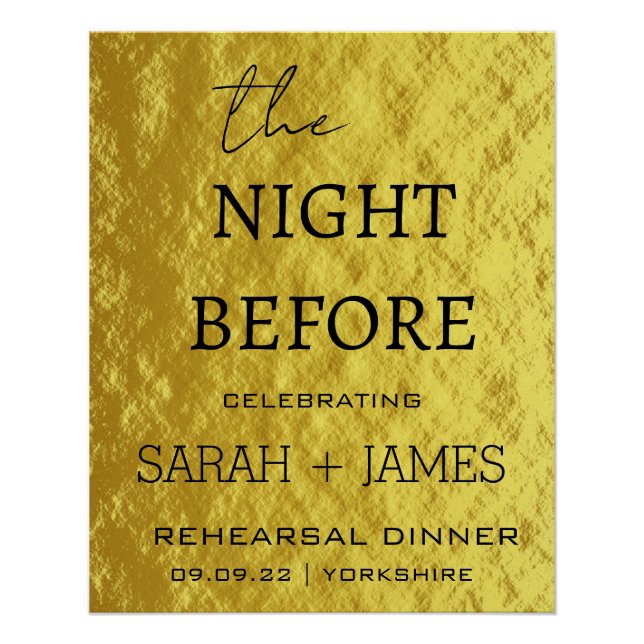 Gold Foil Elegant Rehearsal Dinner Wedding Welcome Poster (Front)
