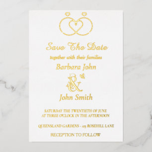 Gold Foil Elegant Rings Wedding Invitation