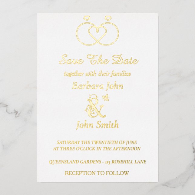 Gold Foil Elegant Rings Wedding Invitation (Front)