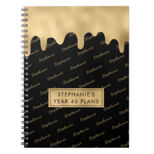 Gold Foil Elegant Script Typography Name Pattern  Notebook