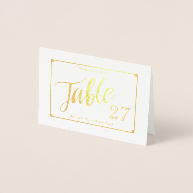 Gold Foil Elegant Table Number Tent Card (Front)