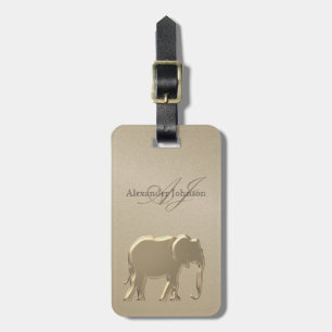 Gold Foil Elephant Elegant Sandstone Monogrammed Luggage Tag