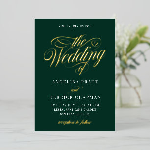 Gold Foil Emerald Green Calligraphy Wedding 
