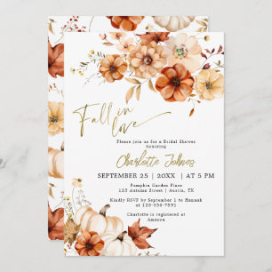 Gold Foil Fall In Love Cream Pumpkin Bridal Shower Invitation