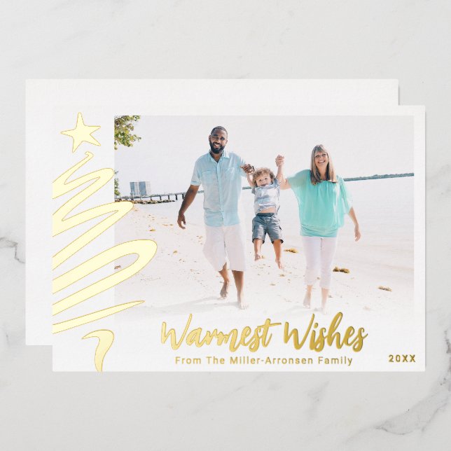 Gold Foil Family Beach Christmas Tree Photo Card (Front/Back)