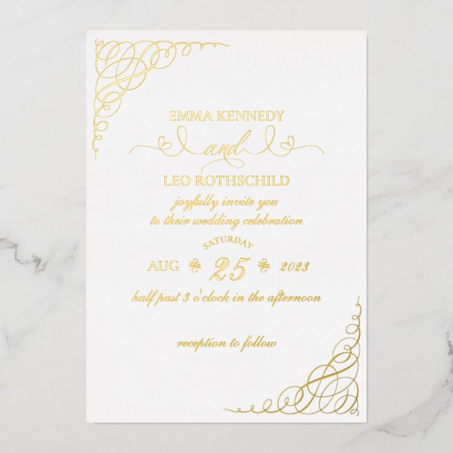 Gold Foil Fancy Calligraphy Wedding Invitation (Front)