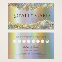 Gold foil faux iridescent glitter loyalty card
