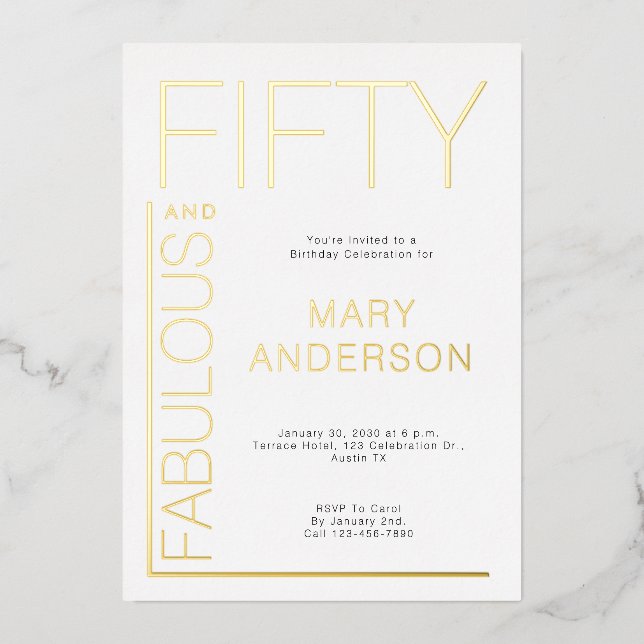 Gold Foil Fifty and Fabulous 50th Birthday Party (Front)