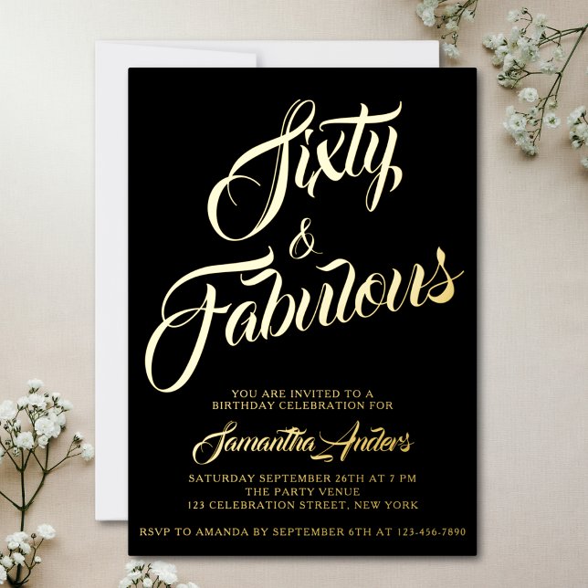 Gold Foil Fifty and Fabulous Script 60th Birthday  (Creator Uploaded)
