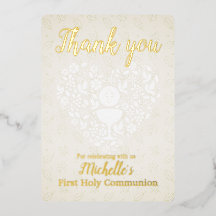 Gold Foil First Holy Communion Thank You Card
