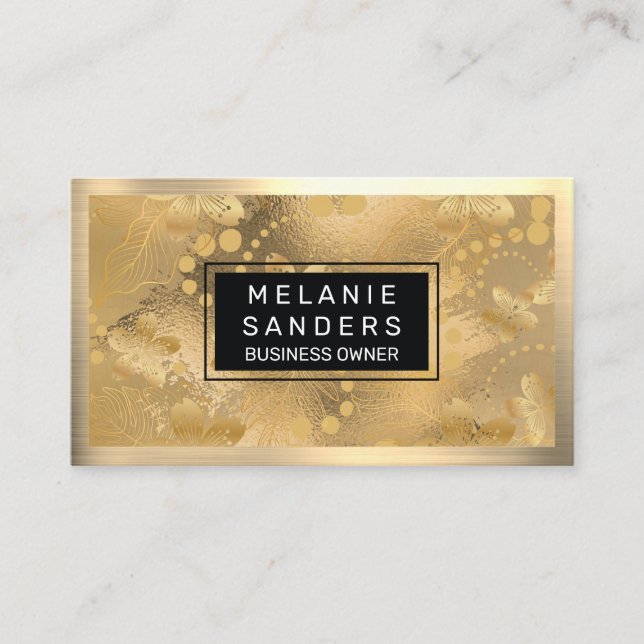 Gold Foil Flakes and Flowers Business Card (Front)