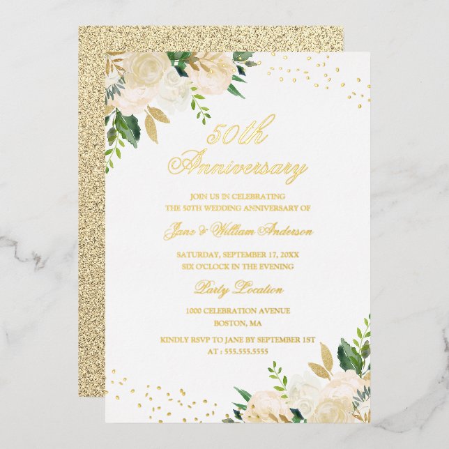 GOLD FOIL Floral 50th Anniversary (Front/Back)