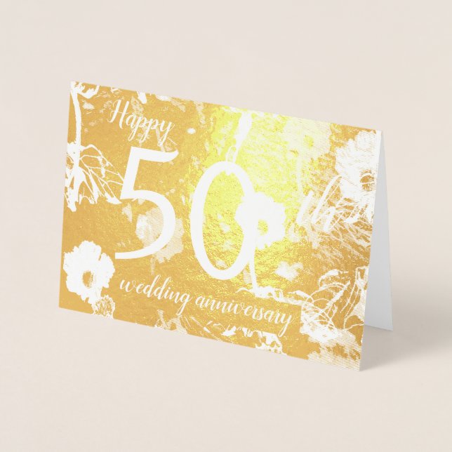 Gold Foil Floral 50th Wedding Anniversary Card (Front)