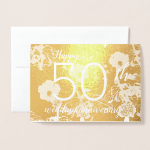 Gold Foil Floral 50th Wedding Anniversary Card