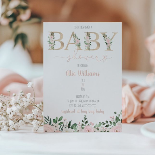 Gold Foil Floral Baby Girl Baby Shower Invitation (Creator Uploaded)