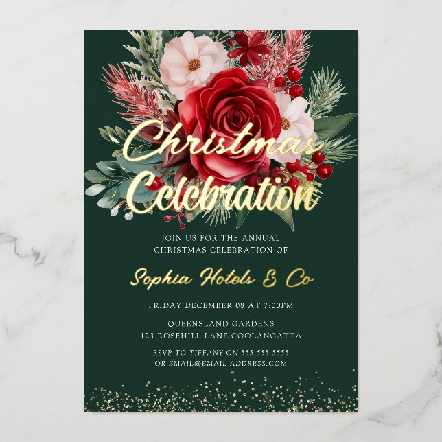 Gold Foil Floral Christmas Celebration (Front)