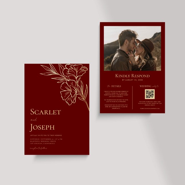 Gold Foil Floral Crimson Red All-in-One Wedding (Creator Uploaded)