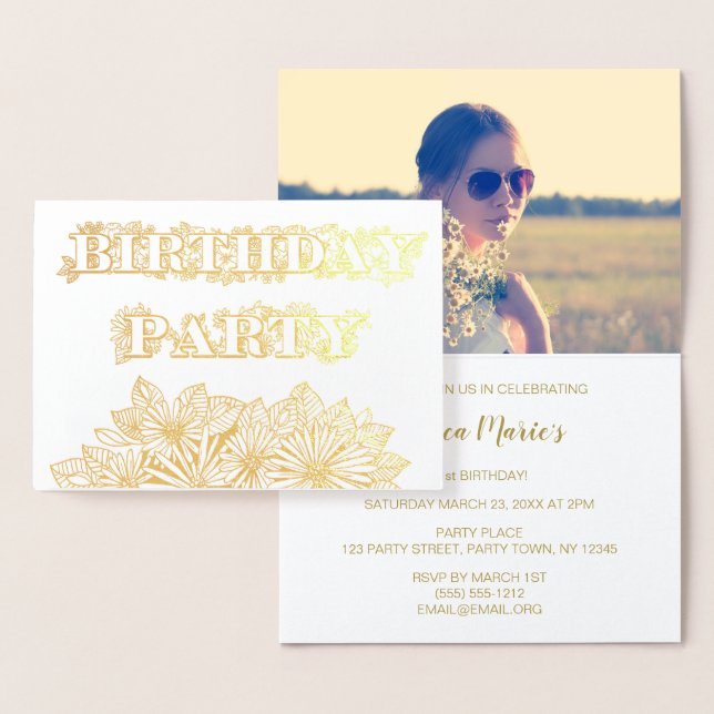 Gold Foil Floral Daisy Birthday Party Invitation (Display)
