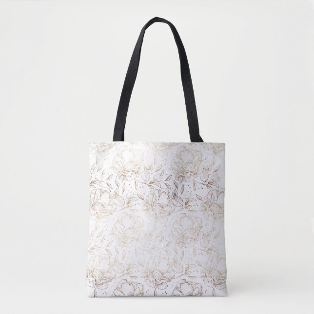 Gold Foil Floral Elegant Wedding Bridal Shower Tote Bag (Front)