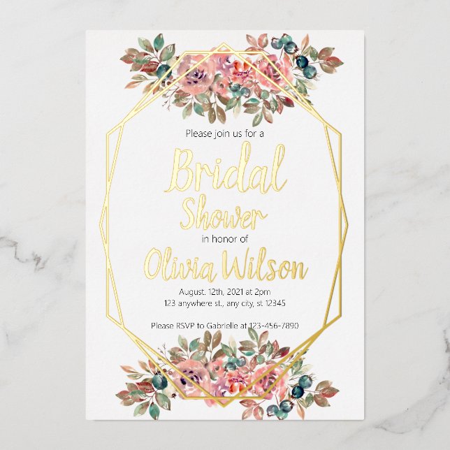 Gold foil floral gold frame bridal shower (Front)