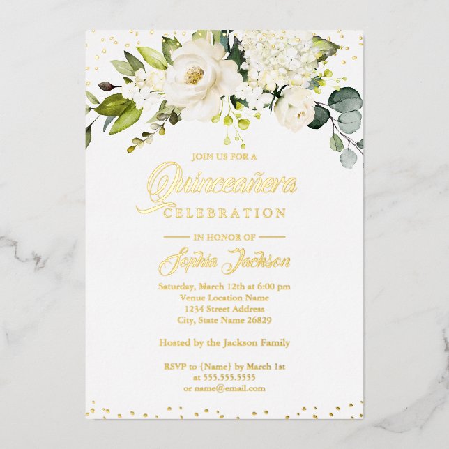 GOLD FOIL Floral Gold Quinceanera (Front)