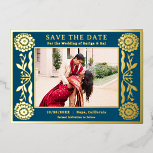 Gold Foil Floral Marigold Indian Save The Date
