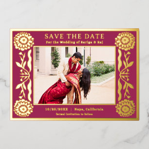 Gold Foil Floral Marigold Indian Save The Date
