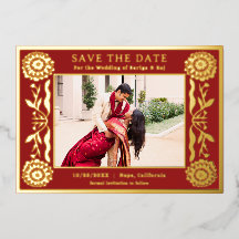 Gold Foil Floral Marigold Indian Save The Date