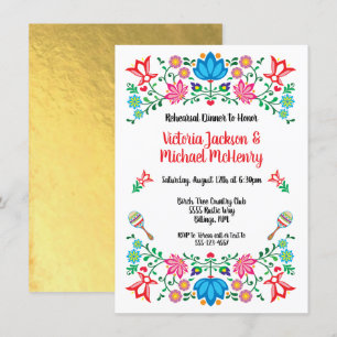 Gold Foil Floral Mexican Fiesta Rehearsal Dinner Invitation
