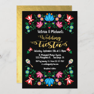 Gold Foil Floral Mexican Wedding Fiesta Invitation