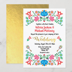 Gold Foil Floral Mexican Wedding Fiesta Invitation