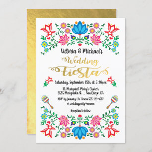 Gold Foil Floral Mexican Wedding Fiesta Invitation
