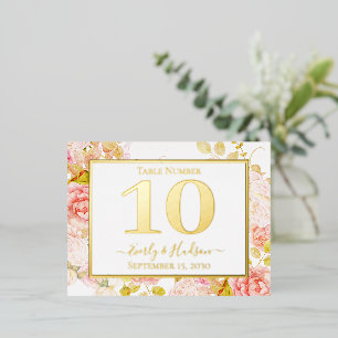 Gold Foil Floral Pink Gold Border Wedding RSVP     Foil Invitation Postcard
