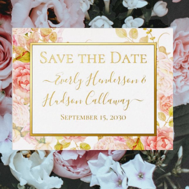 Gold Foil Floral Pink Gold Border Wedding RSVP     Invitation Postcard (Creator Uploaded)