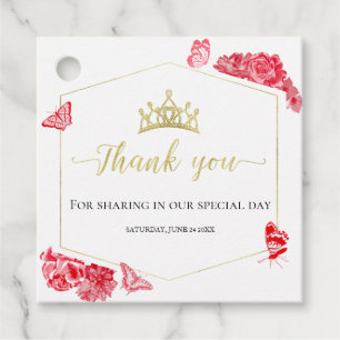 Gold Foil Floral Red Dress Quinceanera Favour Tags