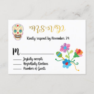 Gold Foil Floral Sugar Skull Mexican fiesta RSVP