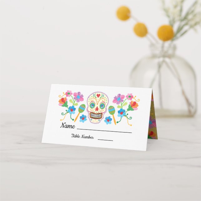 Gold Foil Floral Sugar Skull table cards (Front)