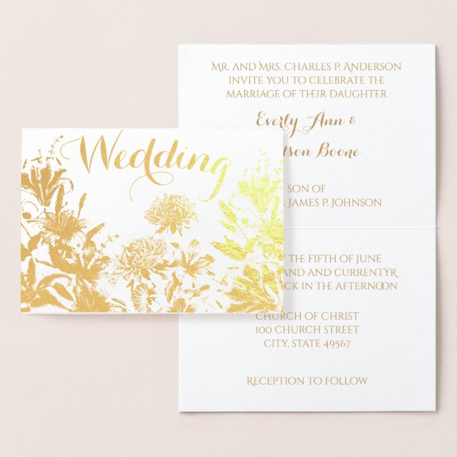 Gold Foil Floral  Typography Wedding Invitations (Display)