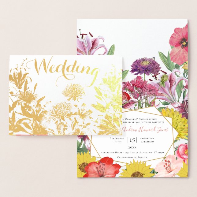 Gold Foil Floral Typography Wedding Invitations (Display)