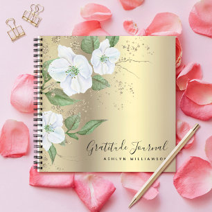 Gold Foil Floral Watercolor Black Script Gratitude Notebook