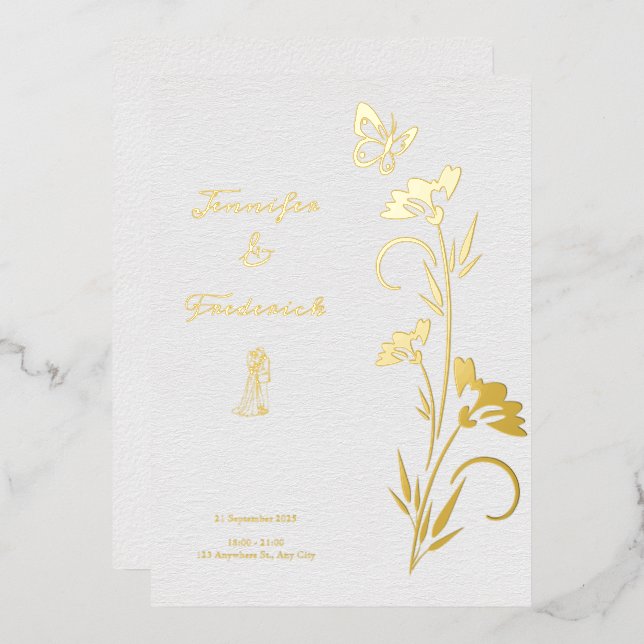 Gold Foil Floral Wedding  (Front/Back)