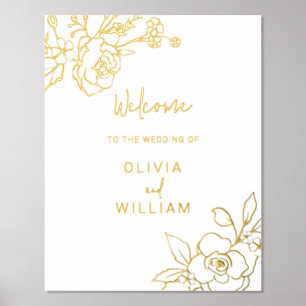 Gold Foil Floral Wedding Ceremony Welcome Sign