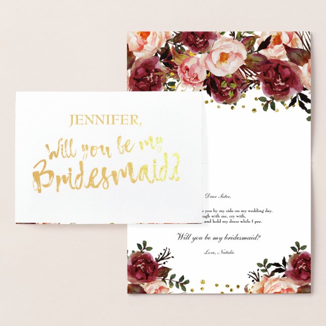 Gold Foil Floral Will You Be My Bridesmaid Card (Display)