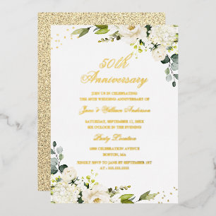 GOLD FOIL Flower 50th Anniversary Foil Invitation