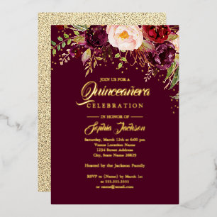 GOLD FOIL Flower Burgundy Quinceanera