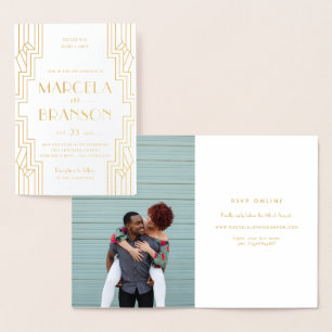 Gold Foil Folded Art Deco Wedding Invitation