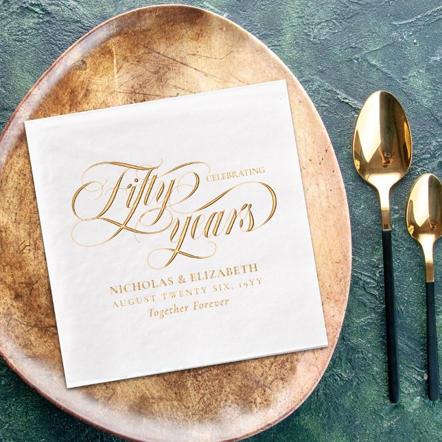 Gold Foil Fonts Add Names 50th Wedding Anniversary Foil Napkins (Creator Uploaded)