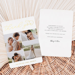 Gold Foil Four Photo Wedding Thank You Card